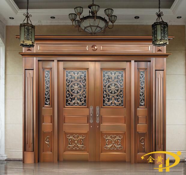 四开子母玻璃铜门