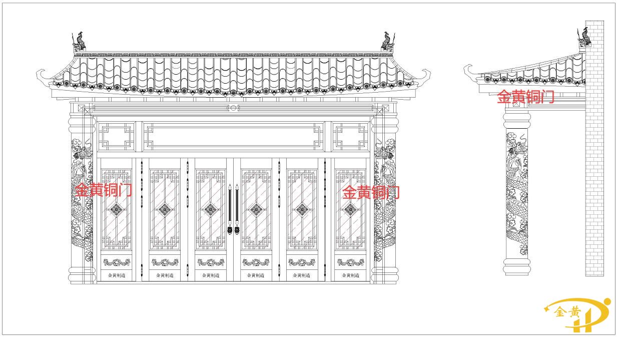 天津独栋别墅安装别墅铜门案例(带雨棚别墅铜门)