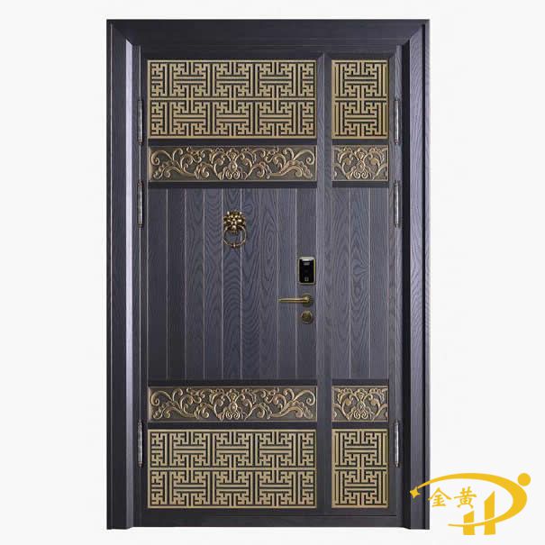 精雕木纹子母铜门